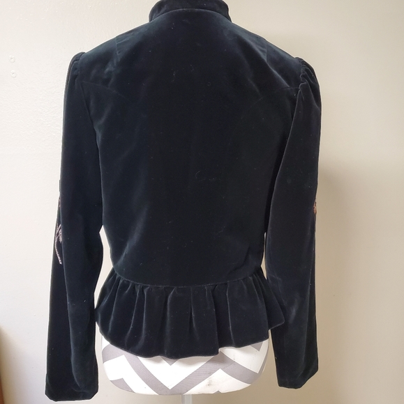 Embroidered Faux Velvet Jacket*Button Front* Ruffled Bottom Prince VIbes - Picture 3 of 4